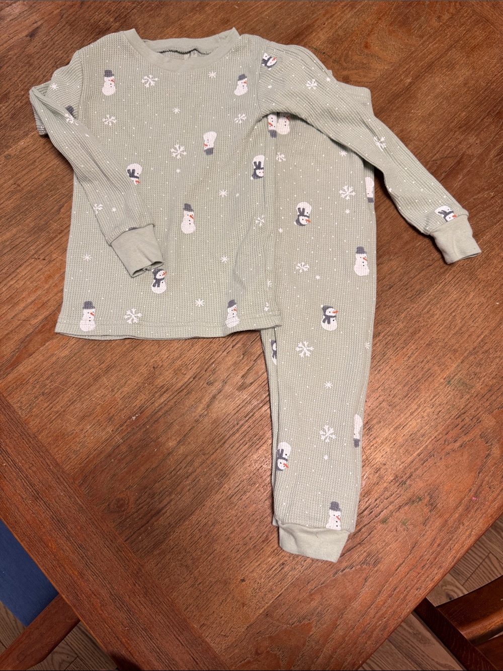 Kids Green Snowman Print Pajama Set